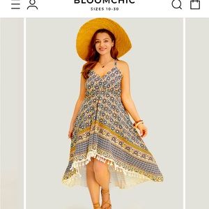 Bandana Pocket High Low Hem Wrap Tassels Trim Cami Dress